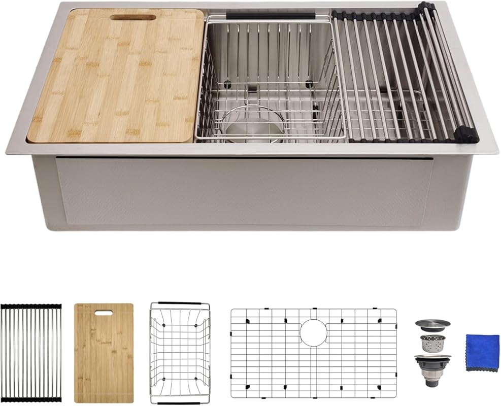 Delironexu 30-inch Undermount 16 Gauge Stainless Steel Workstation Kit