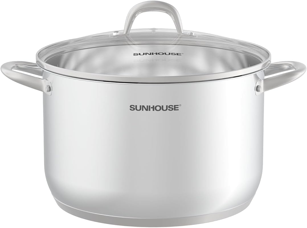SUNHOUSE 13 Quart Stainless Steel Stock Pot with Visible Lid, Heavy-Du
