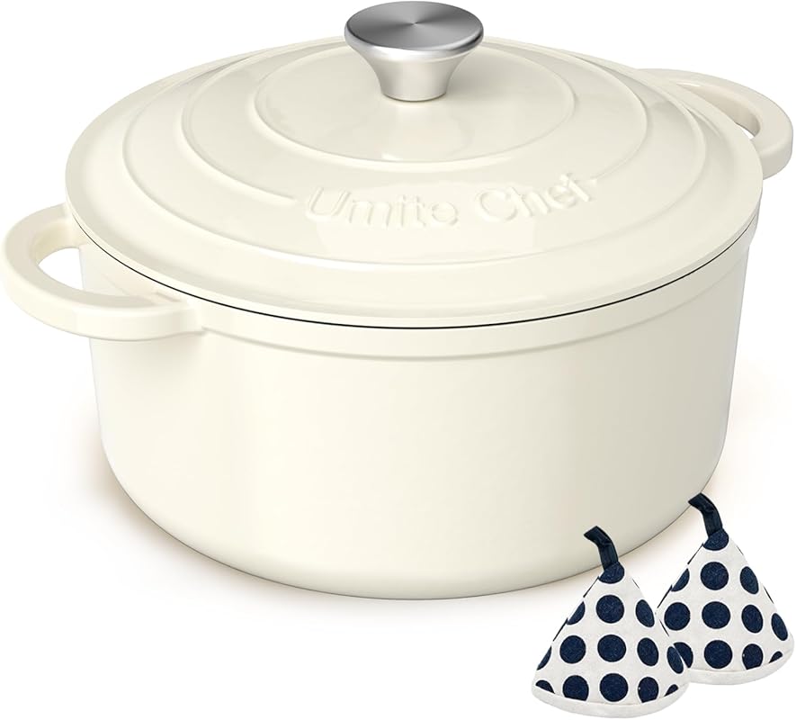 Umite Chef Enameled Cast Iron 5QT Dutch Oven with Lid & Potholders for