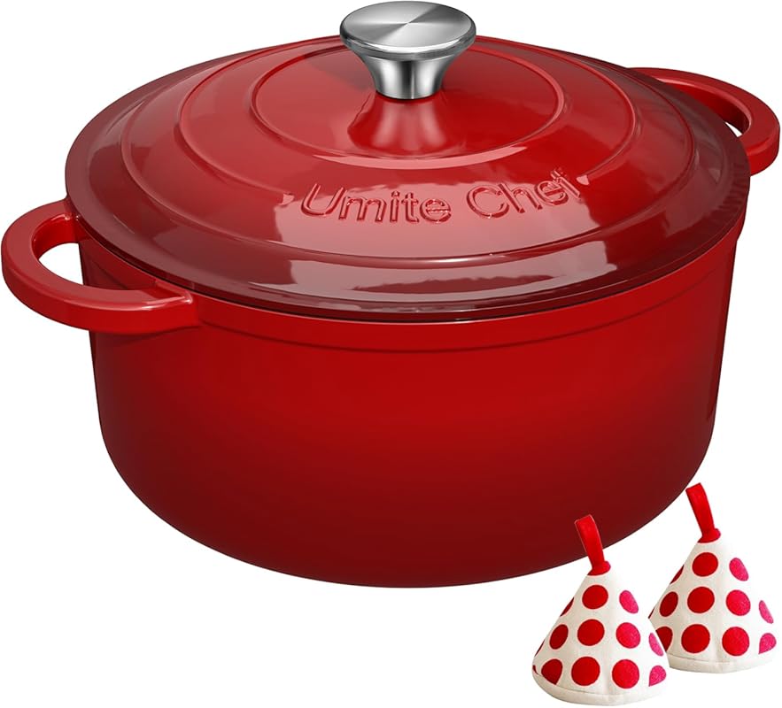 Umite Chef 5QT Enameled Cast Iron Dutch Oven Pot with Lid & Potholders
