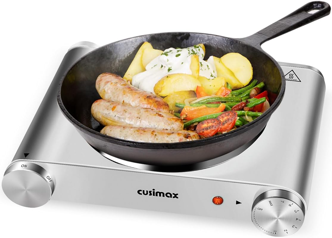 CUSIMAX 1500W Portable Single Cast Iron Hot Plate for Countertop with 