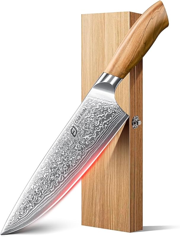 Japanese 67-Layer Damascus Chef Kitchen Knife with Original Olive Wood