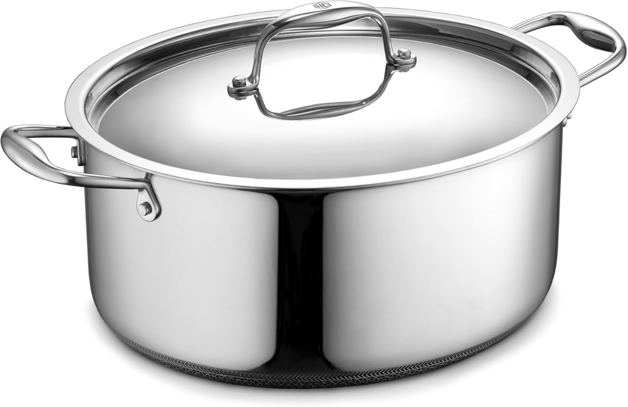 HexClad Hybrid Nonstick 6.5-Quart Oval Dutch Oven with Stainless Lid, 