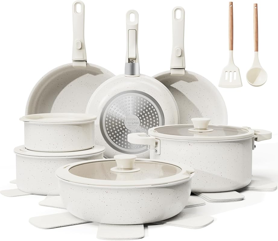 22-Piece Ceramic Non-Stick Cookware Set, Removable Handles, Non-Toxic,