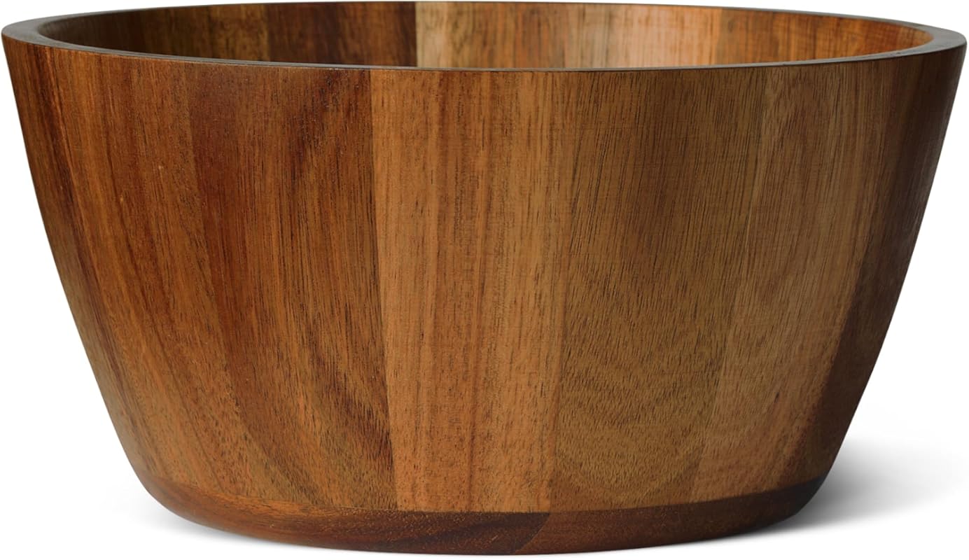 Amazon Basics 10 inch Acacia Wooden Salad Bowl for Serving Fruits and 