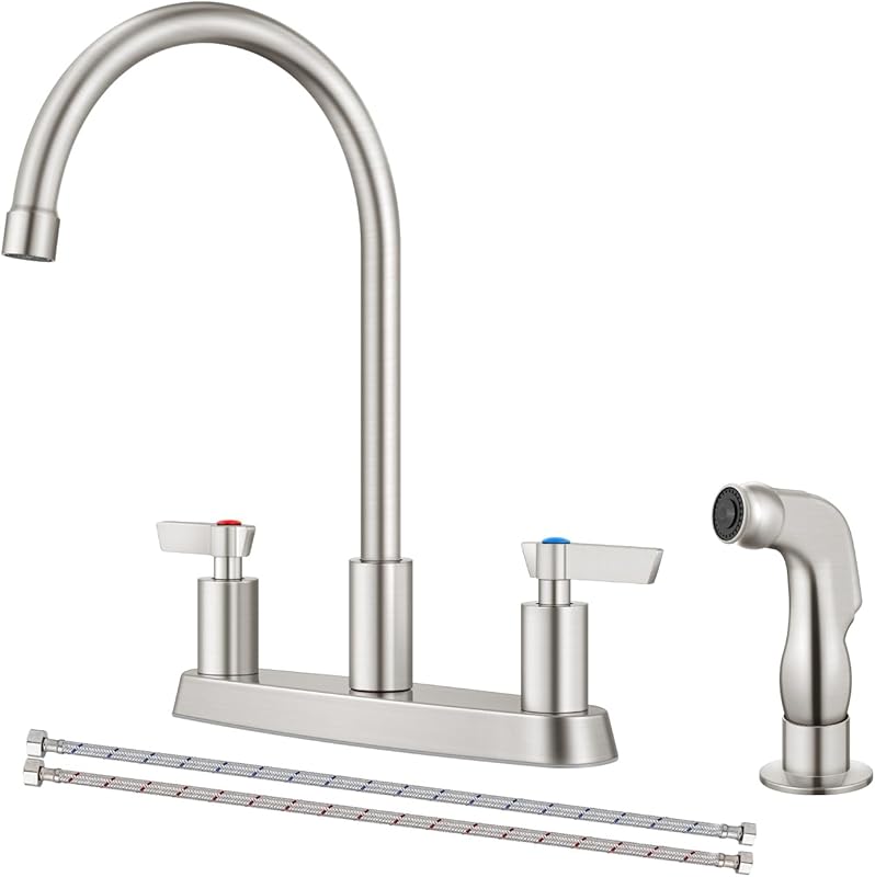 2-Handle 8-Inch Centerset Kitchen Faucet with Sprayer for 3-Hole Sink,