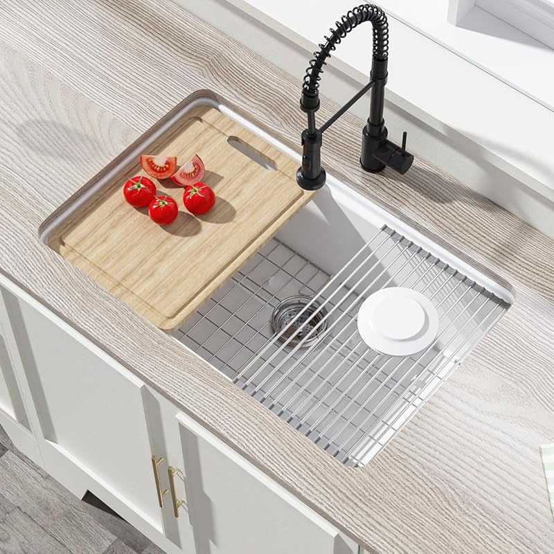 White 30-Inch Fireclay Workstation Kitchen Sink, Dual Mount Heavy Duty