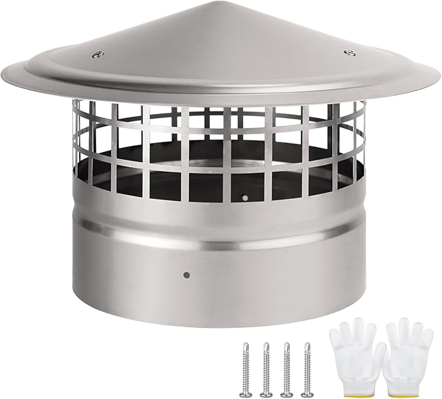 8 Inch Cone Top Chimney Cap with Screen, 304 Stainless Steel Round Rai