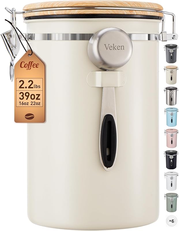 Veken Large 39oz Airtight Stainless Steel Coffee Canister with Date Tr
