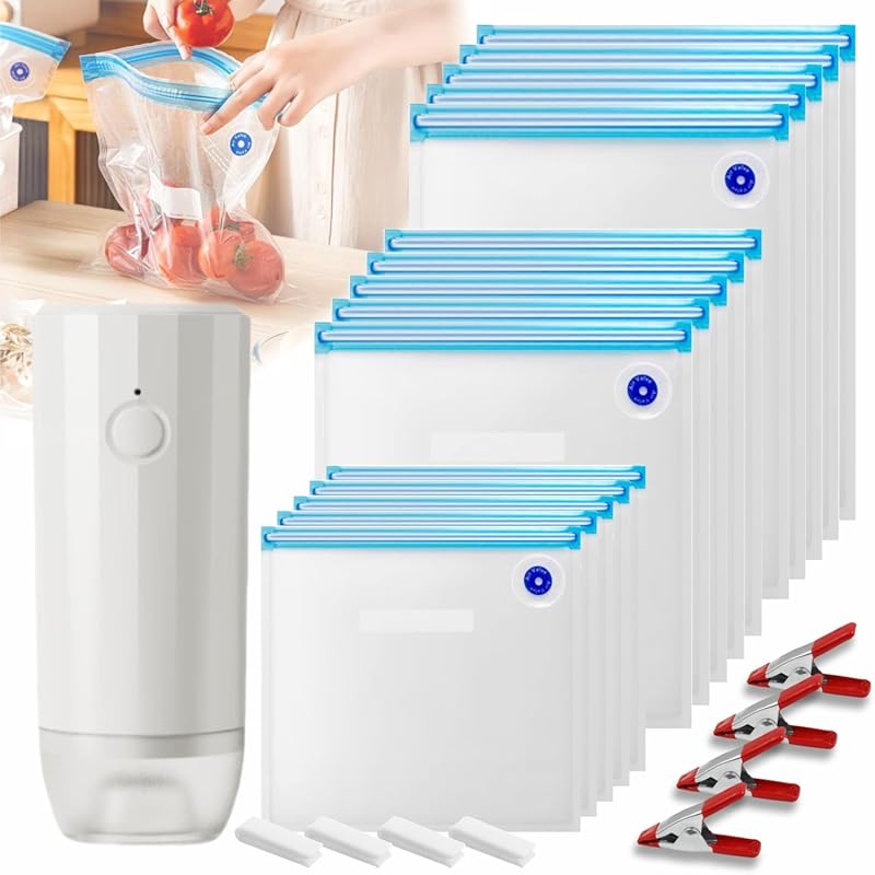 Reusable Sous Vide Vacuum Seal Bags (30-Pack) with Auto Pump, BPA-Free