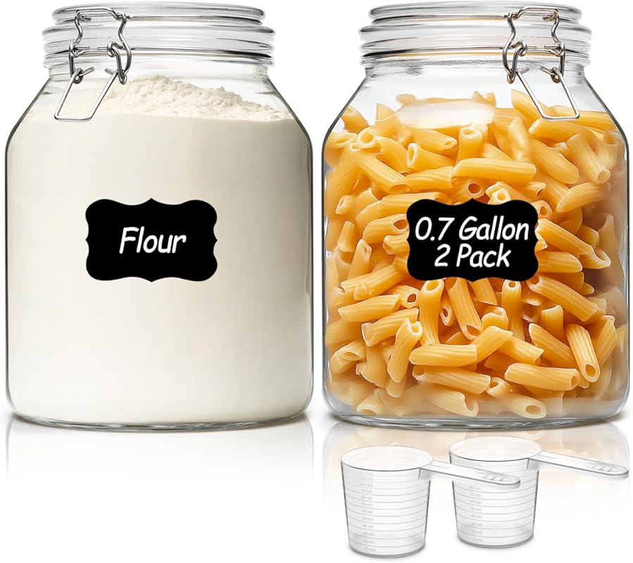 ComSaf 2-Pack 0.7 Gallon Wide Mouth Glass Jars with Airtight Lids for 