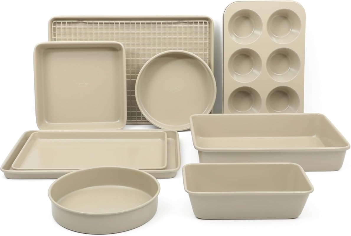 Martha Stewart Gallen 10-Piece Taupe Ceramic Bakeware Set