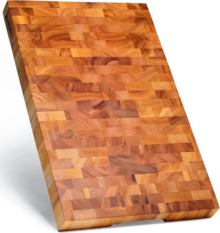 SHUMARU Mahogany End-Grain Wood Cutting Board (20×13″) with Ergonomic 