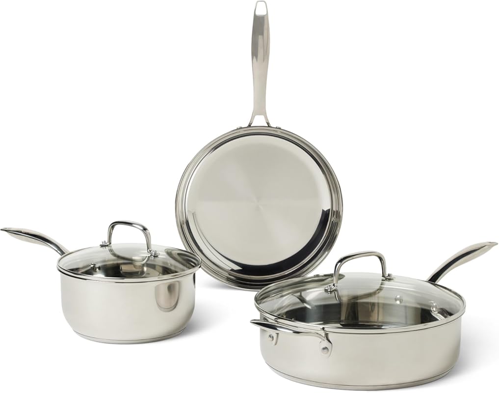 Amazon Basics 5-Piece Stainless Steel Cookware Set: Induction & All Co