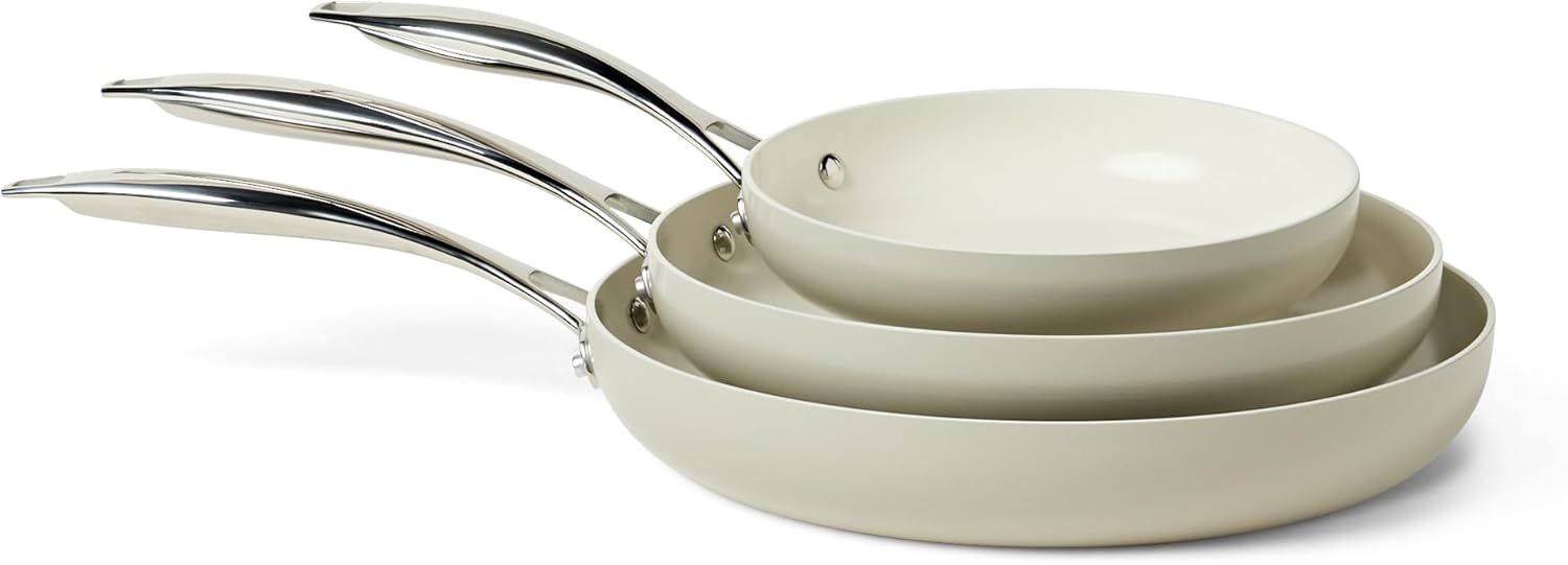 Amazon Basics 3-Piece Ceramic Nonstick Frying Pan Set – Induction, Dis
