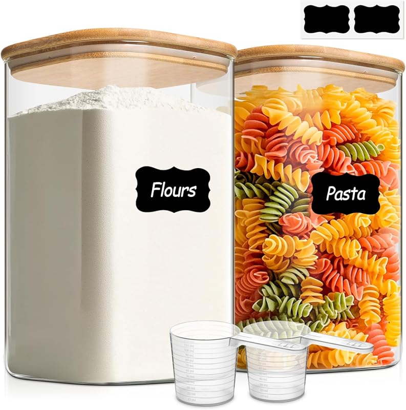 ComSaf 2-Pack Large 1.2 Gallon Wide Mouth Glass Storage Jars with Lids