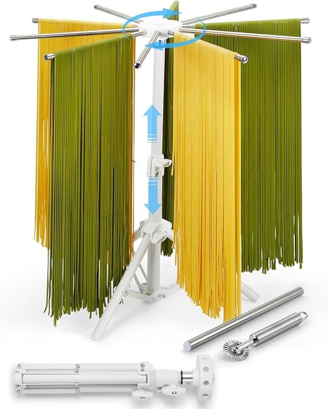 Collapsible Pasta Drying Rack: 360° Rotating, Adjustable Height, 304 S