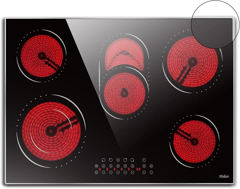 Hobsir 30 Inch Electric Cooktop, 5 Burner Ceramic Stove with Glass Fra
