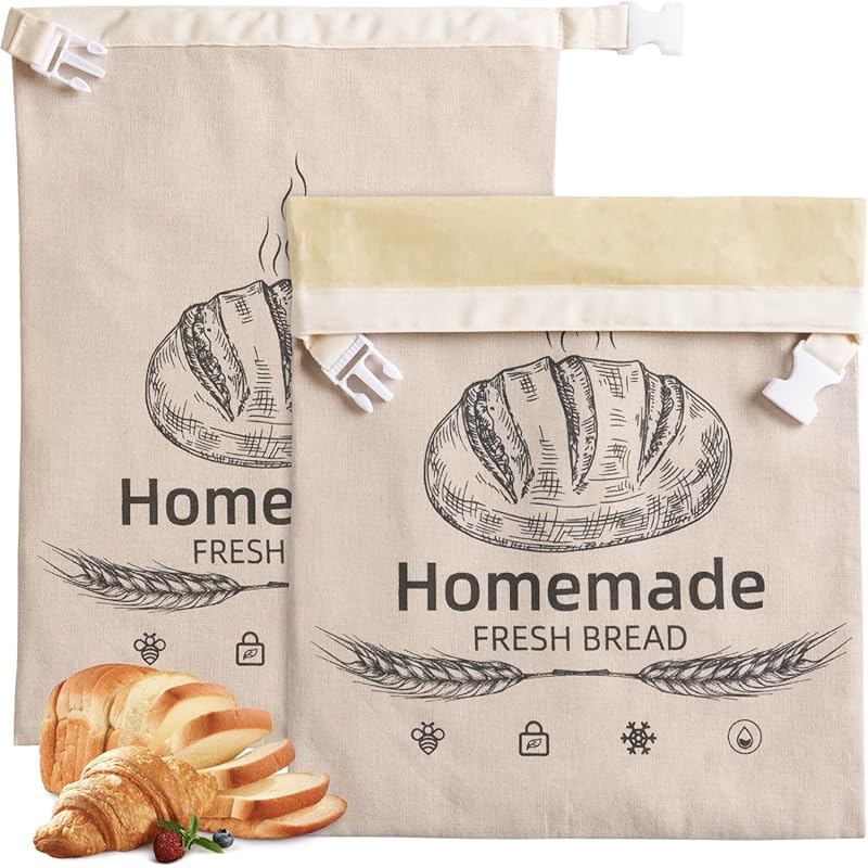 2 Pack Reusable Organic Linen Beeswax Bread Bags for Sourdough, Freeze