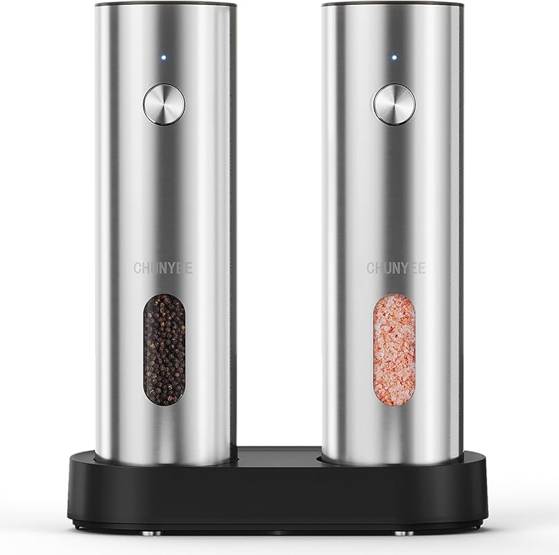Electric Salt & Pepper Grinder Set, Rechargeable Base, Large Capacity,