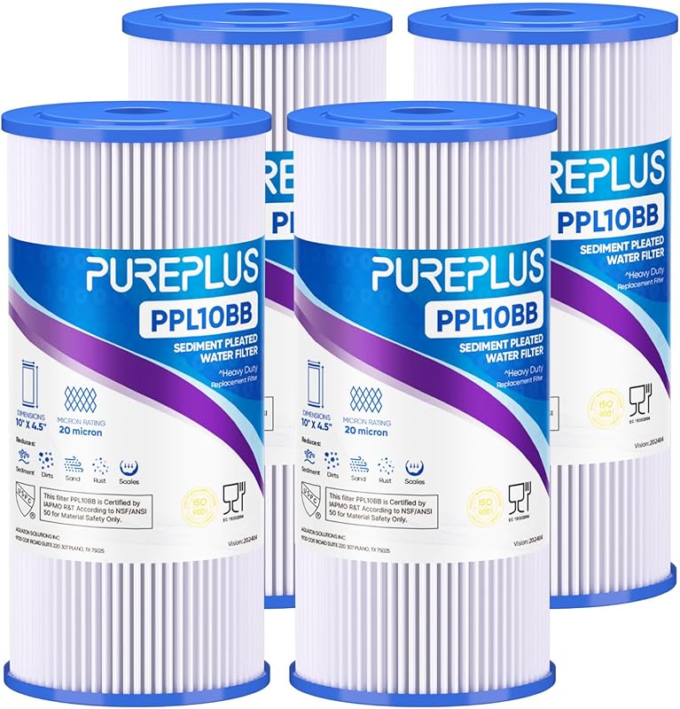 PUREPLUS 20 Micron 10x4.5 Whole House Pleated Sediment Filter Cartridg