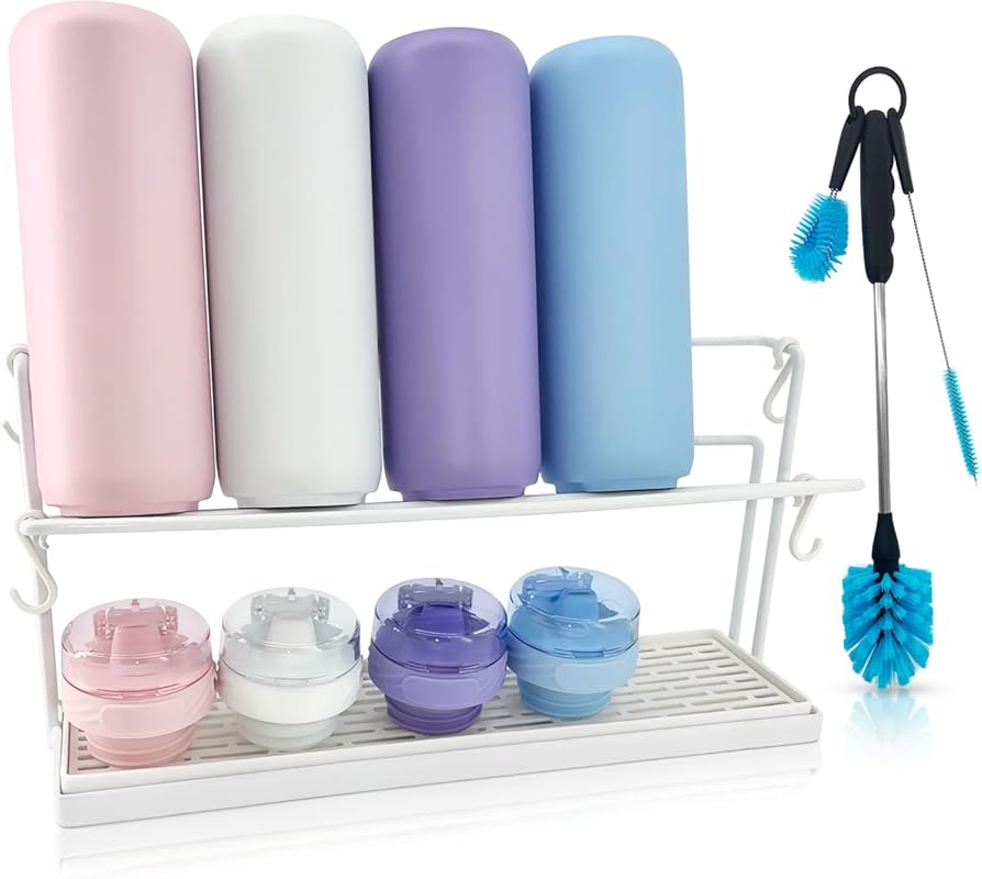 Space-Saving Two-Tier Bottle Drying Rack for Countertop with Drainage 