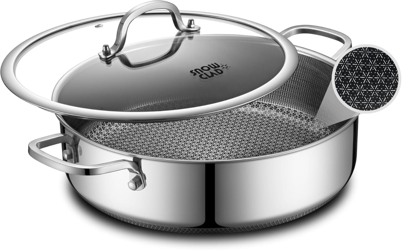 Hybrid Nonstick 6.5 Qt Saute Braiser Pan, 12.5-inch Deep Fryer with Li