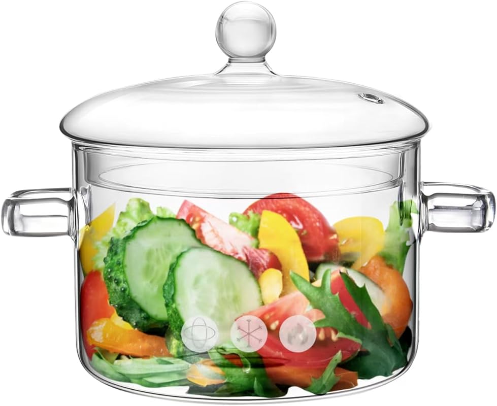 Heat-Resistant Glass Cooking Pot with Lid, 1.5L (50oz) for Stove, Soup
