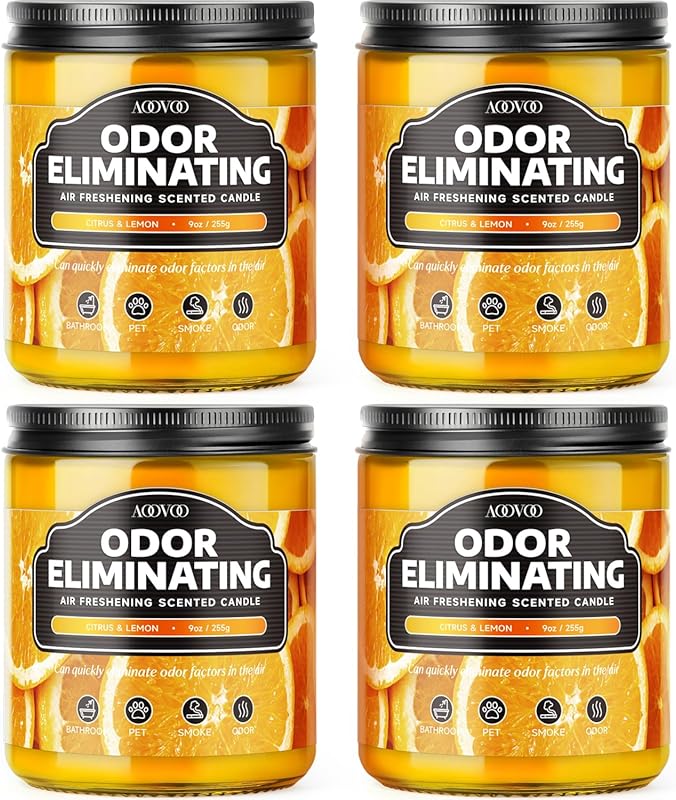 AOOVOO Citrus Lemon Odor Eliminating Soy Candles (4 Pack): Quickly Neu