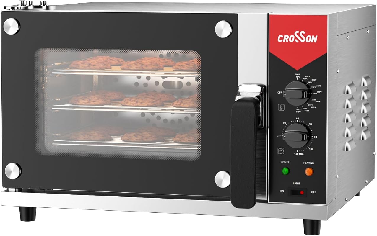 CROSSON 23L Quarter-Size Commercial Convection Toaster Oven, 3-Tier Co