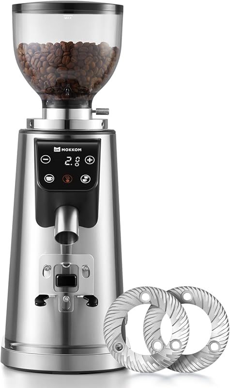 MOKKOM Professional 64mm Flat Burr Coffee Grinder, 100 Settings, All-M