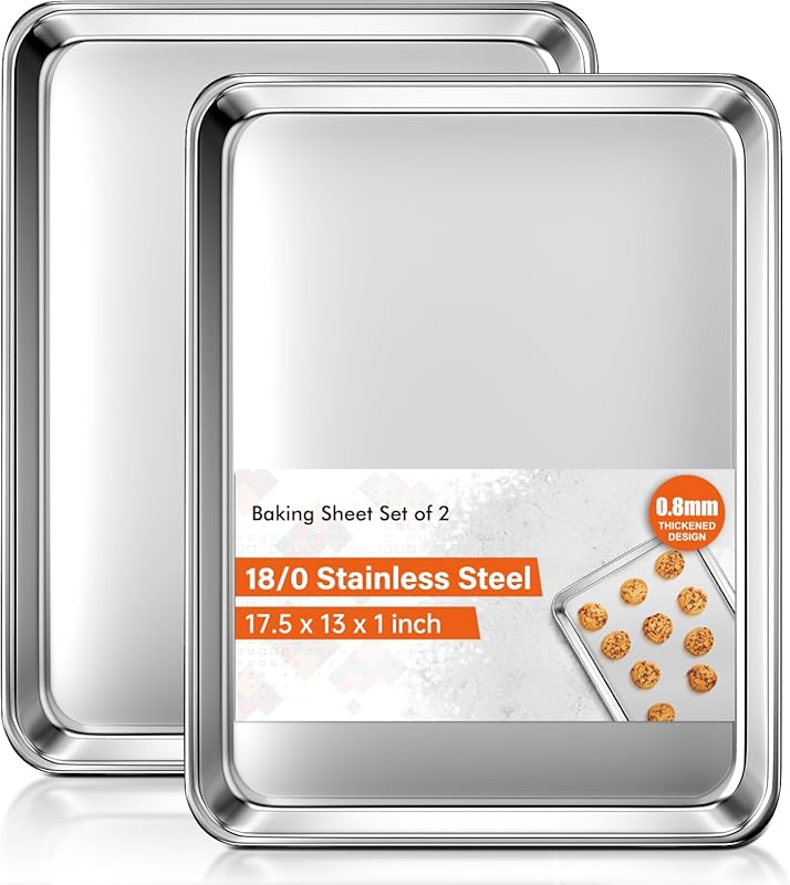 Commercial Grade Stainless Steel Baking Sheet Set, 2-Pack 18x13 Inch H