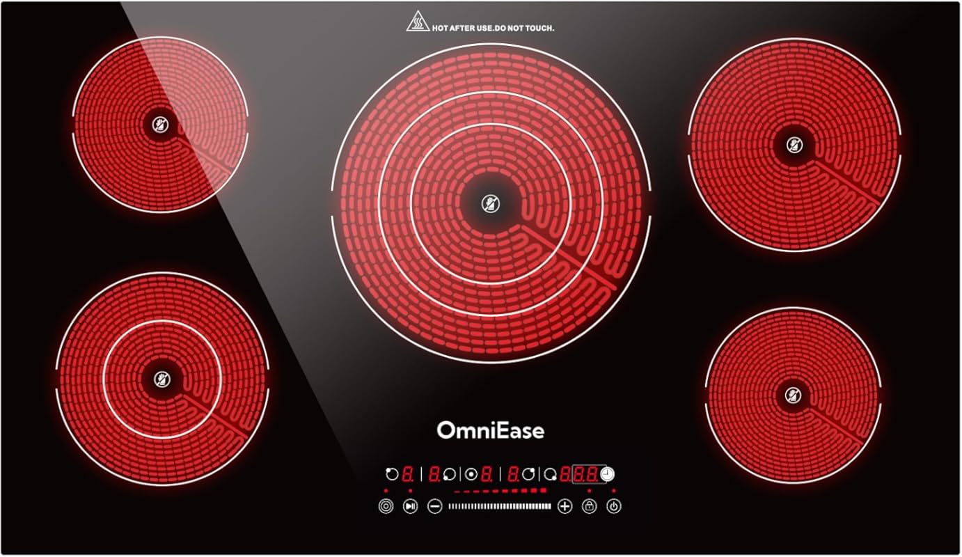 36 Inch Built-In Electric Radiant Cooktop, 5 Burners, Safety Lock, Tim