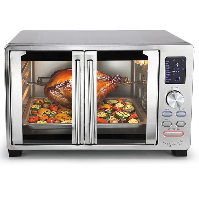 MegaChef 25 Liter Digital Electric French Door Countertop Oven, Multi-