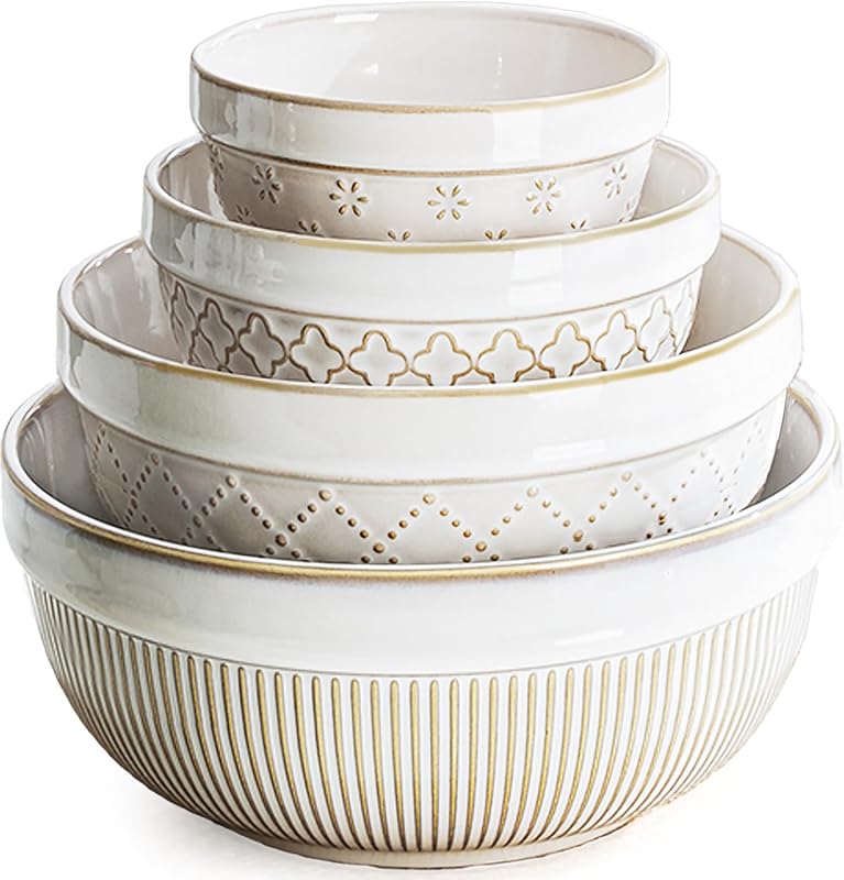 getstar Ceramic Nesting Bowls Set of 4 for Serving, Prepping; Microwav
