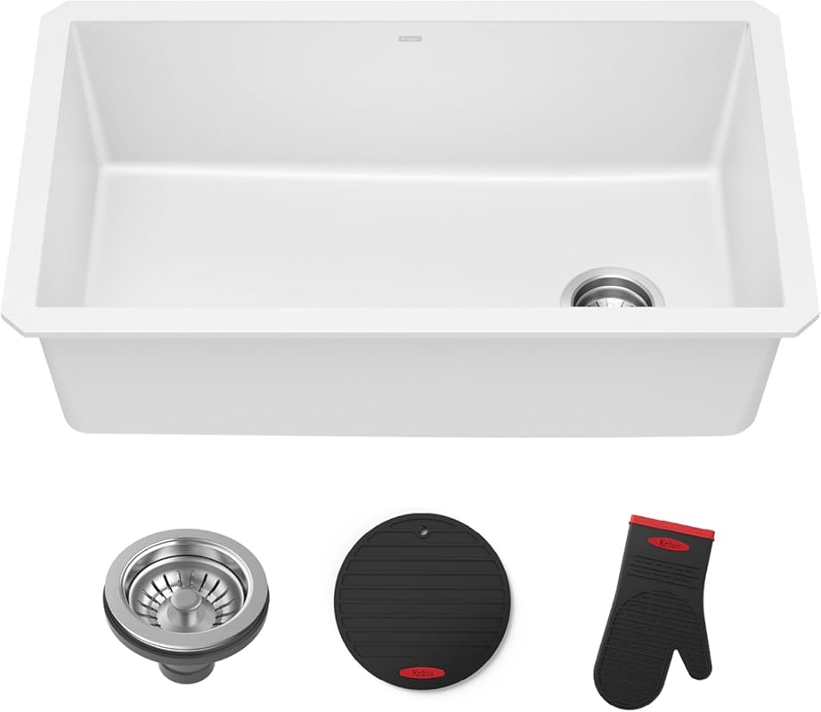 KRAUS Forteza 32-Inch Granite Undermount Single Bowl Kitchen Sink, KGU