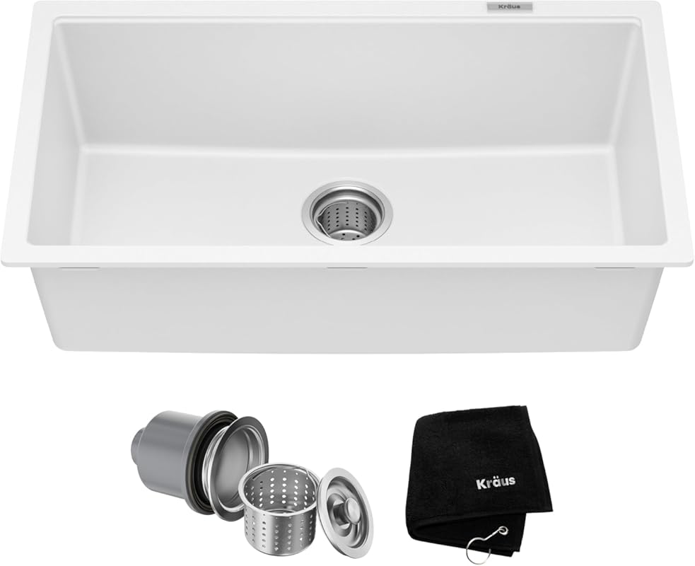 KRAUS Quarza 31-Inch Granite Undermount Single Bowl Kitchen Sink, KGU-
