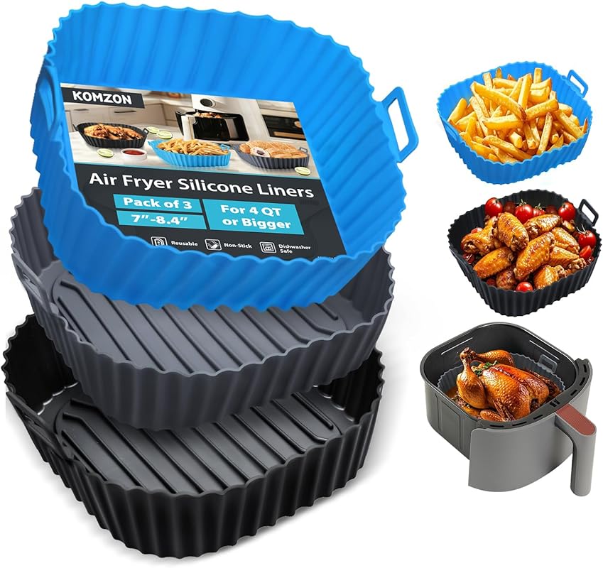 3PCS Square Food Grade Reusable Silicone Air Fryer Liners Pot for 4-7 