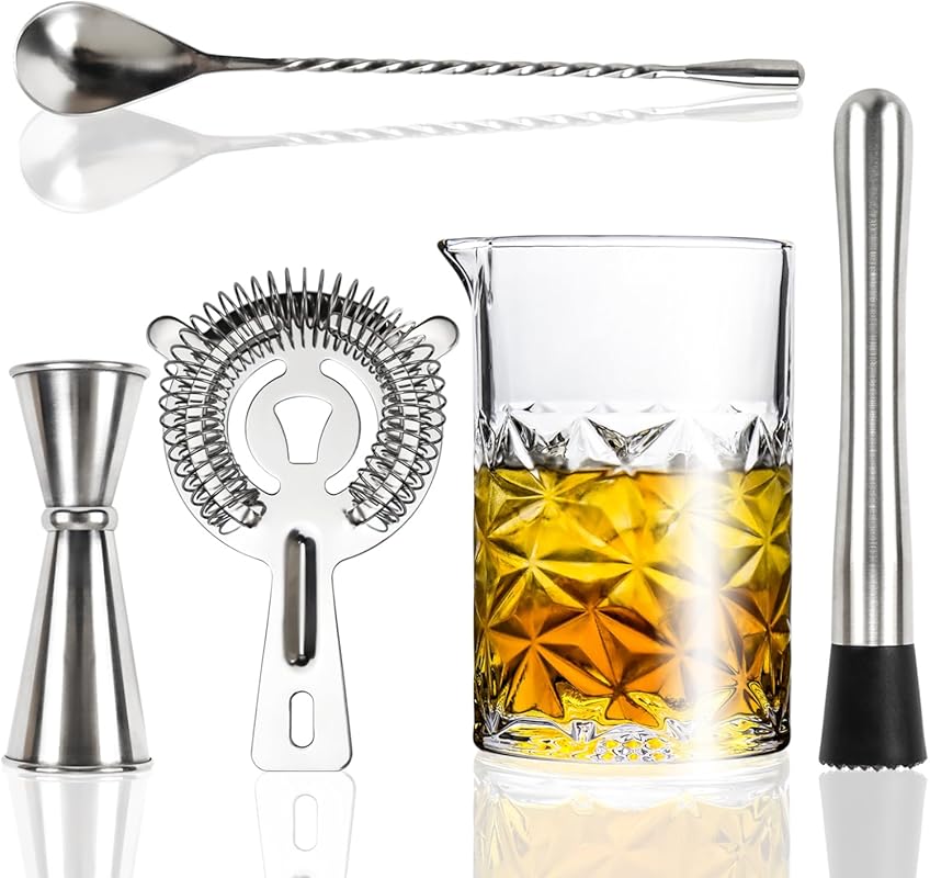 Cocktail Mixing Glass Kit, 24 OZ Crystal Glass with Stainless Steel Ba