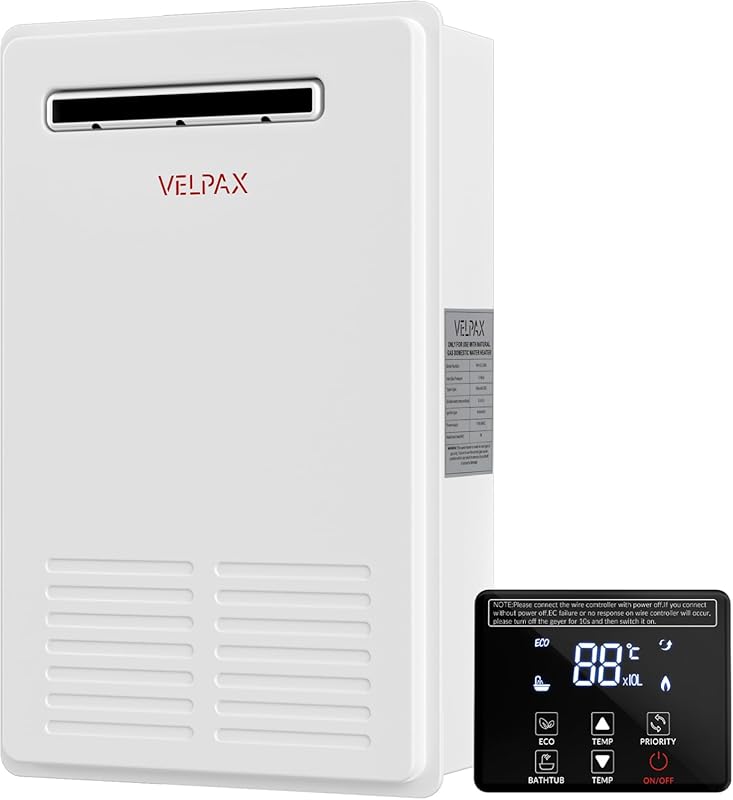 Outdoor Natural Gas Tankless Water Heater, 5.26 GPM, Instant Hot with 