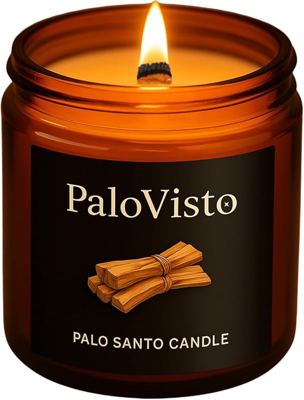 Palo Santo Authentic Peruvian Coconut Wax Candle, Crackling Wood Wick,