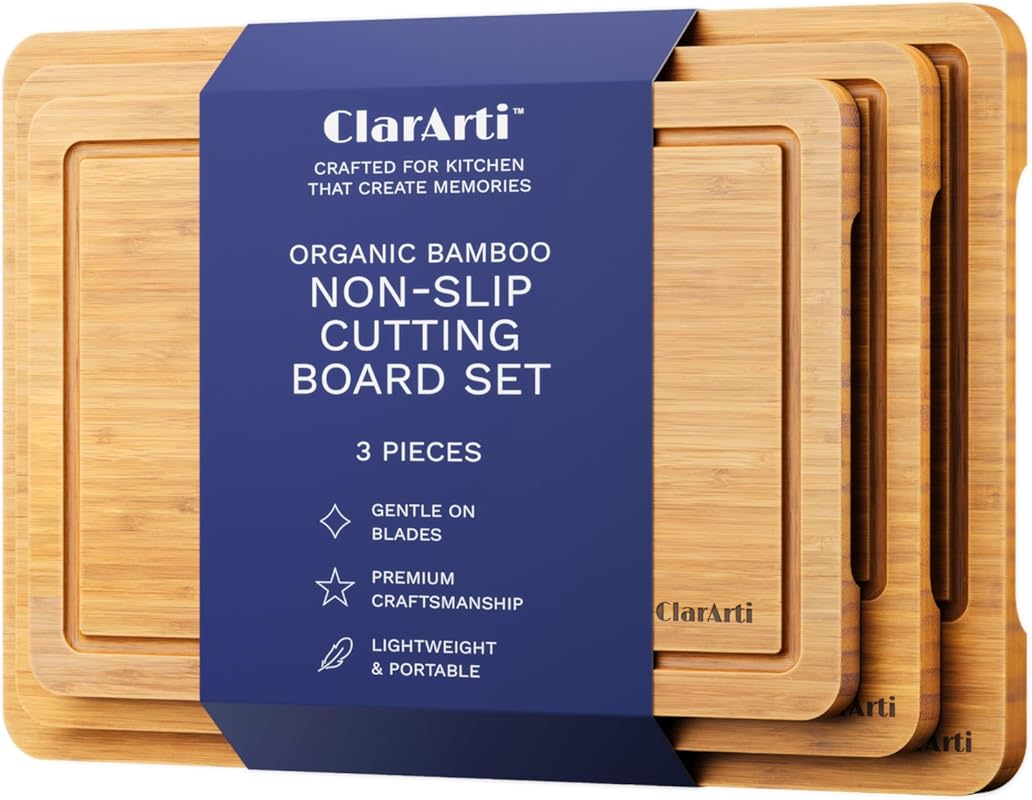 Organic Bamboo Cutting Boards Set of 3 – Non-Toxic, Durable Wood with 