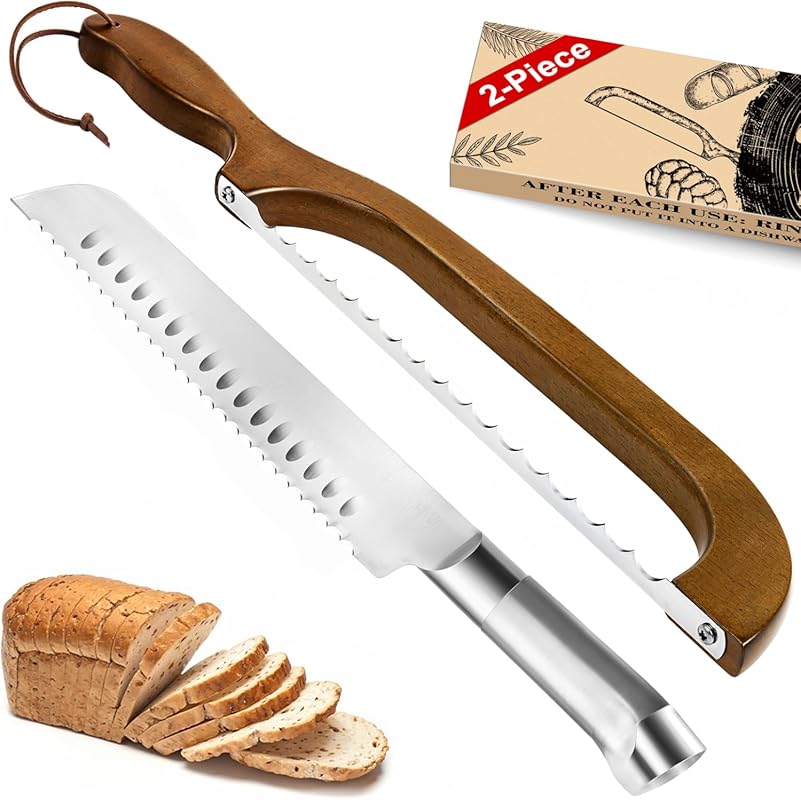 2 Pack Bow Design Sourdough Bread Knife: Ergo-Safe, Anti-Stick Serrate