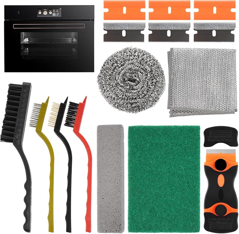 Heavy Duty Oven Cleaning Tool Kit (12 Pcs) with Scraper, Brushes, Stee