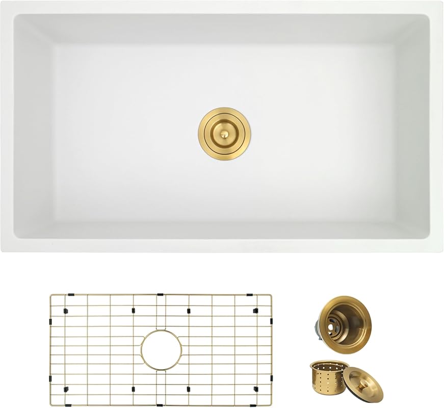 MILOSEN 32-inch White Granite Composite Undermount Deep Kitchen Sink w