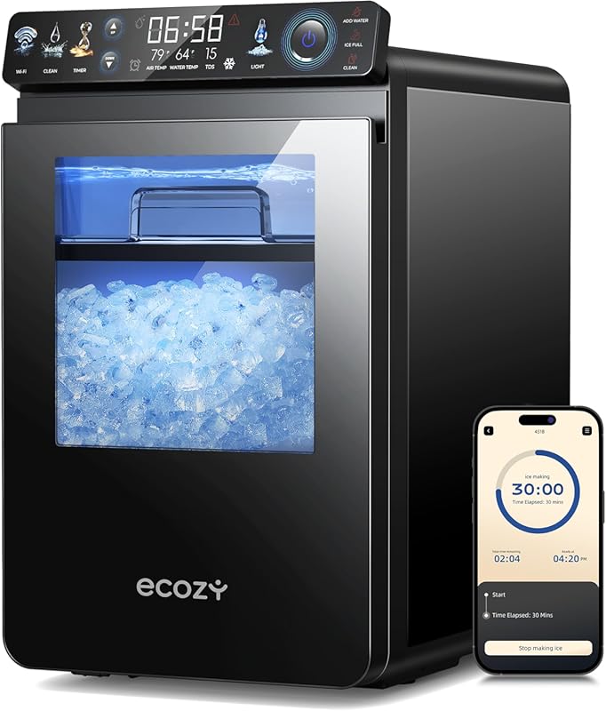 ecozy Smart Nugget Ice Maker Countertop, APP Control, 44 lbs Daily Che