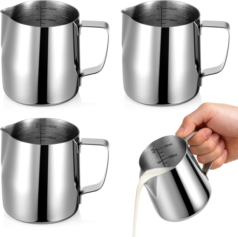 4-Pack 304 Stainless Steel Milk Frothing Pitchers, 12 Oz Espresso Stea