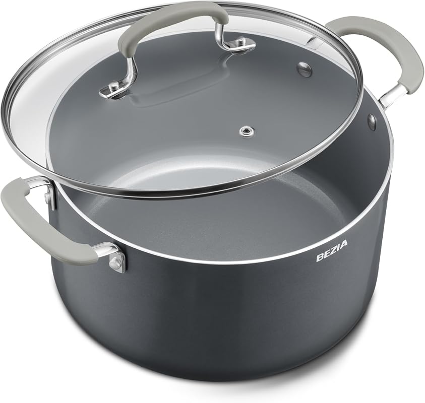 BEZIA 12 Quart Ceramic Nonstick Stock Pot with Lid, Induction Ready, S