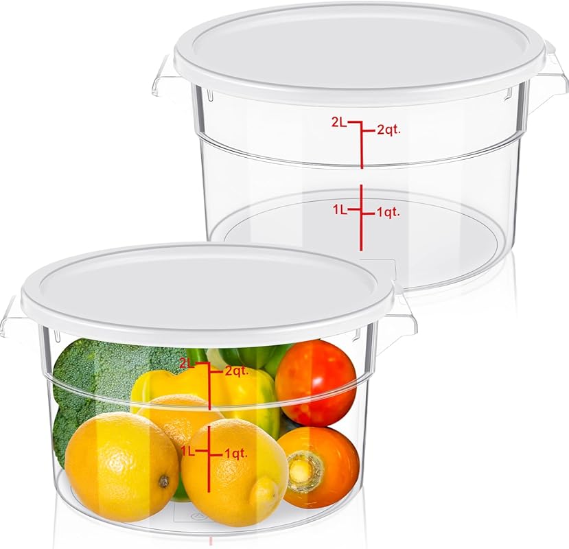 Round 2QT Dough Proofing Bucket 2-Pack with Lid & Red Scale, Clear Foo