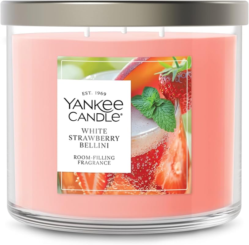 Yankee Candle White Strawberry Bellini Scented Candle, 14.5oz 3-Wick J